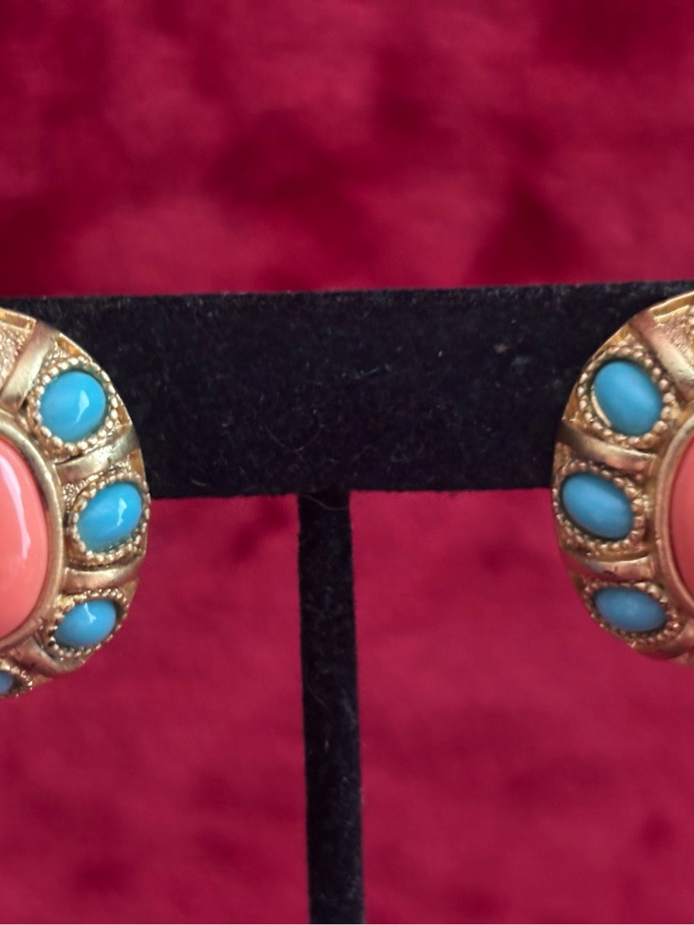 Kenneth Jay Lane Gold-Tone Coral Center with Turquoise Accents Earrings